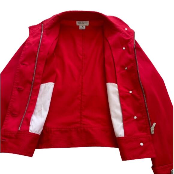 Jones New York Country Red Jacket Silver Button Zipper Closure Pockets Medium - Picture 10 of 12